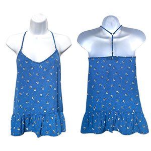 Abercrombie & Fitch Blue Floral Spaghetti Strap Peplum Top Sz S NEW #02